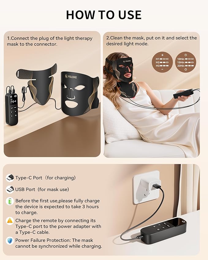 Red Light Therapy for Face, LED Light Therapy Mask Skin Care Mask & Neck, LED Red & NIR Light Therapy Wavelength for Home Use, Working Travel Yoga Sleep