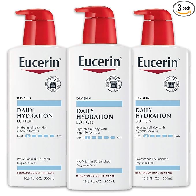 Eucerin Daily Hydration Body Lotion for Dry Skin, Unscented Body Moisturizer, Mothers Day Gifts, 16.9 Fl Oz Bottle, Pack of 3