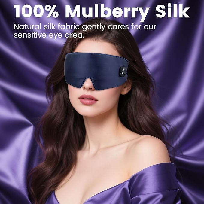 Silk Heated Eye Mask Cordless, 1500mAh Warm Eye Compresses for Dry Eyes, Rechargeable Eye Mask with 4 Temperature Settings & 4 Timer Settings, Gift for Men Women
