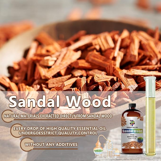 Sandalwood Essential Oil - GV77ZF Sandalwood Oils for Diffusers, Humidifiers, DIY Candles, Soap, Cleaning, Home, Office, Yoga, Massage, Gifts - 16 fl oz (480 ml)