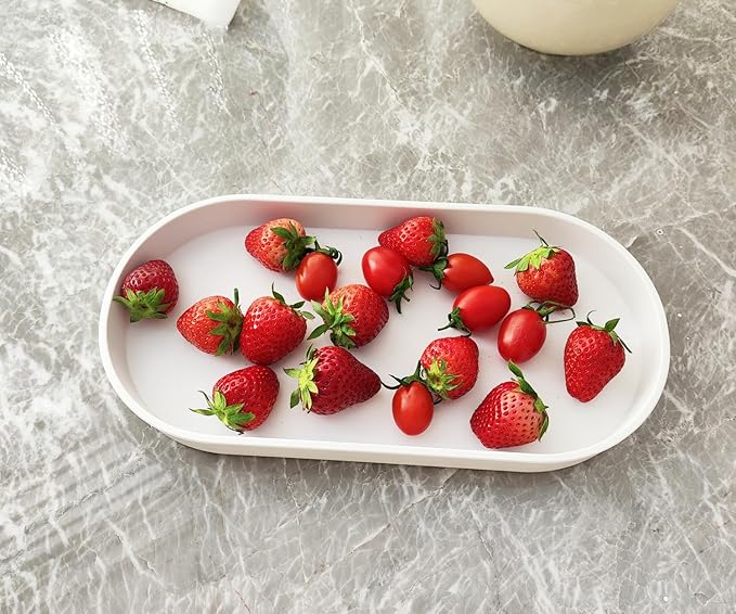 White Small Tray (11.8 inch), 3 Pack Oval Tray for Kitchen Counter, Bathtub Bathroom Vanity Items, Countertop Organizer, Coffee Accessory, Bar, Serving Seasoning, Salt and Pepper, Soap.