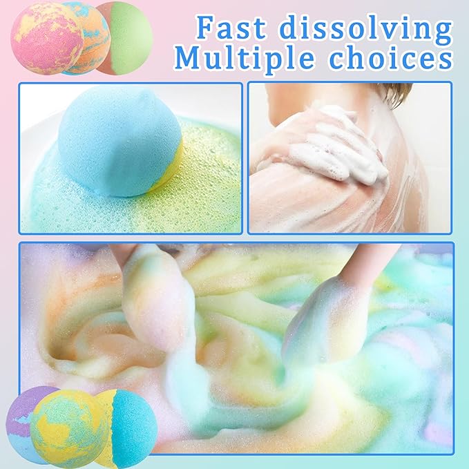 6PCS Bath Bombs Gift Set,Rainbow Bubble Spa Bath Bomb for Her Him Wife Girlfriend Women Relaxing