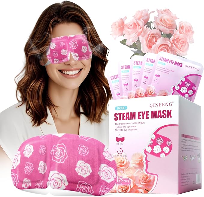 18 Packs Steam Eye Mask for Dry Eyes Self Heating Masks Cornea Care Rest Disposable SPA Warm Compress,Eye Mask for Sleep,Stye Eye Treatment,Reduce Eye Fatigue Travel Essentials（Rose）