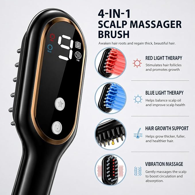 Scalp Massager with Oil Applicator for Thinning Hair & Dry Scalp, Electric Vibrating Scalp Brush, Cordless Head Massager for Scalp Care, Helps Improve Absorption for Fuller-Looking Hair