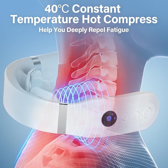 AiRunTech Neck Massager with Heat, Portable Electric Neck Massager with Heat for Painful Shoulder, White, Relaxing Gifts for Men Women, Suitable for Office Home Outdoor Use