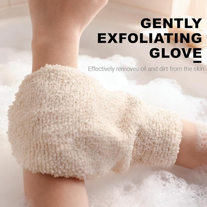 Exfoliating Gloves for Body Scrubber - 100% Natural Hemp Bath Mitts with Secure Cuff, Reusable Shower Washcloth for Dry Skin Relief, Soft Loofah Alternative for Men & Women2 Pack (White)