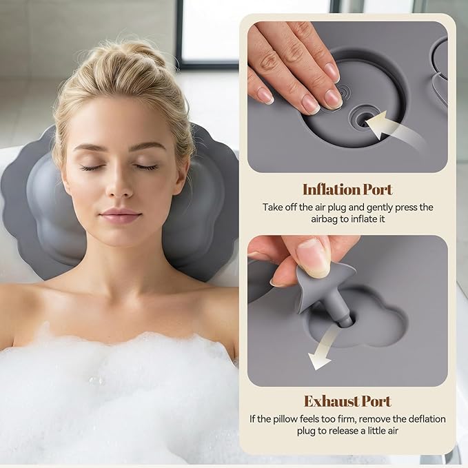 Silicone Bath Pillow for Tub – Inflatable Bathtub Pillows for Head & Neck Support, Waterproof Bath Cushion for Jetted Tub, Gifts for Mom Women