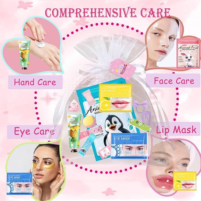 224PCS Spa Party Supplies for Girls, Spa Party Favors Include Face Masks,Hand Cream,Lip Mask,Foot Bath Bombs,Face Cream,Spa Birthday Sleepover Party Supplies Facial Skin Care Set