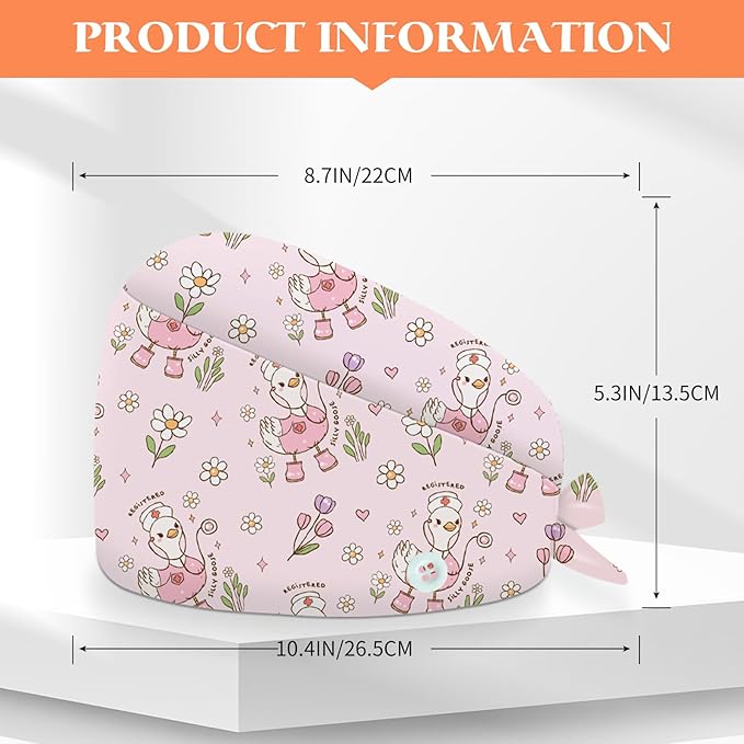 Adjustable Scrub Cap with Buttons & Sweatband, Working Hat with Elastic Tie Back, Unisex Nurse Surgical Caps for Women & Men