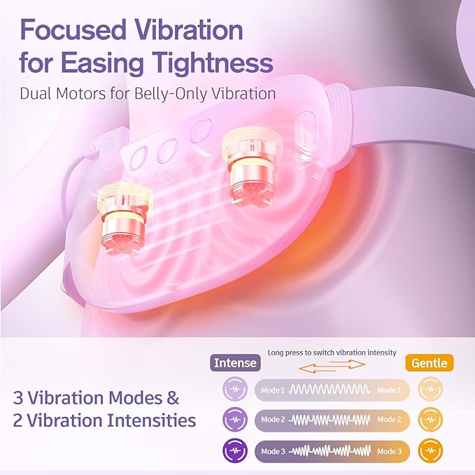 Comfytemp Portable Belly&Back Heating Pad for Period Cramps, FSA Eligible HSA Menstrual Cordless Abdominal Massager, Electric Wearable Belt with 3 Heat 3 Vibration 2 Intensity, Mothers Day Women Girl