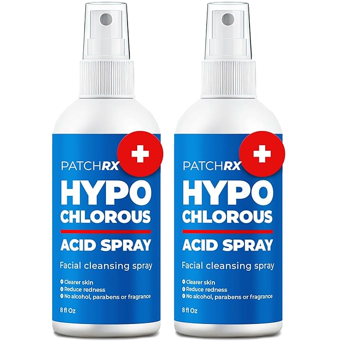 PatchRx Hypochlorous Acid Spray (8oz, 2 packs), HOCL Facial Cleanser Acne Spray for Face, Body, Eczema, Pimples, Breakouts & Overall Skin Recovery (Reduces Redness)