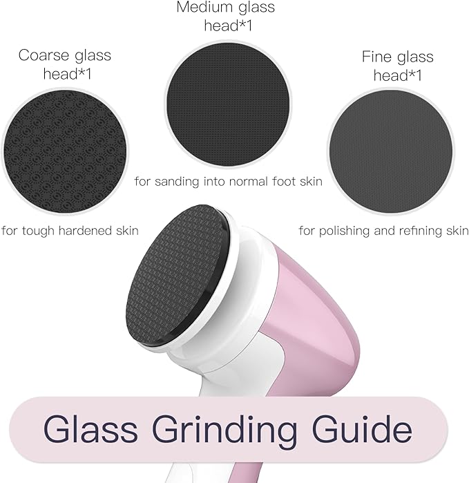 APRELM Rechargeable Electric Foot Callus Remover with 3 Glass Grinding Heads, Professional 1000RPM 3-Speed Control Electric Foot File (E7 Pink Glass Version)