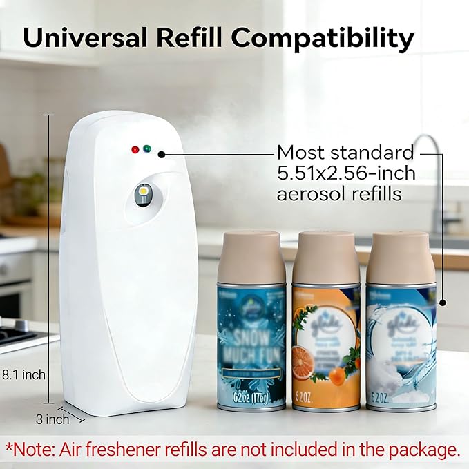 Automatic Air Freshener Dispensers, Timing Aromatherapy Diffuser for Bathroom, Office, Commercial & Home, 2 Pack Wall Mounted or Freestanding, White