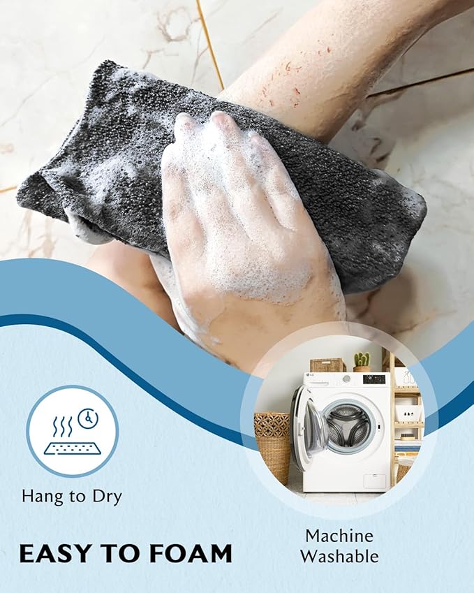 Evridwear Exfoliating Back Scrubber for Shower - Double-Sided Body Scrubber with Handles, Deep Clean, Massage & Exfoliate Back Washer for Men & Women, Invigorates Skin & Circulation (Black)