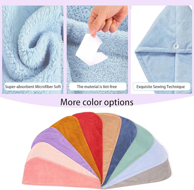 Microfiber Hair Drying Towel Wrap for Women, Hair Turbans Towel for Wet Hair,turbie Twist Hair Towels(The Color of the Picture is for Reference only) (Blue,Blue)