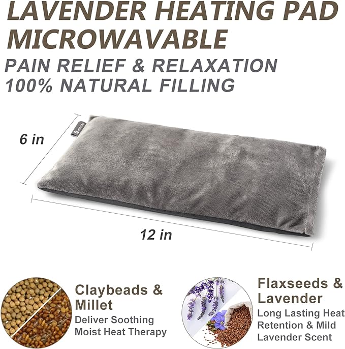 RelaxCoo Microwave Heating pad with Washable Cover 6 * 12" Microwavable Heat Pad for Neck Shoulder, Cramps, Back Pain Relief, Warm Compress Bean Bag Moist Heat Pack for Muscles, Joints, 2 Pack