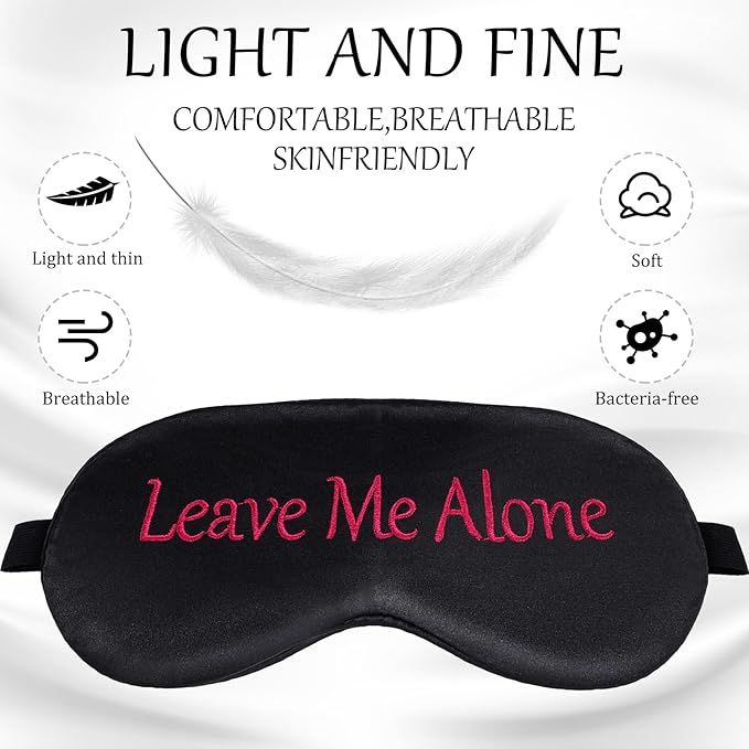 Geyoga 4 Pieces Funny Eye Mask for Sleep Soft Satin Blocking Blindfold with Adjustable Strap Silk Eye Cover Out Lights for Women Men Travel, Nap, Meditation (Black with Red Words,Classic Style)