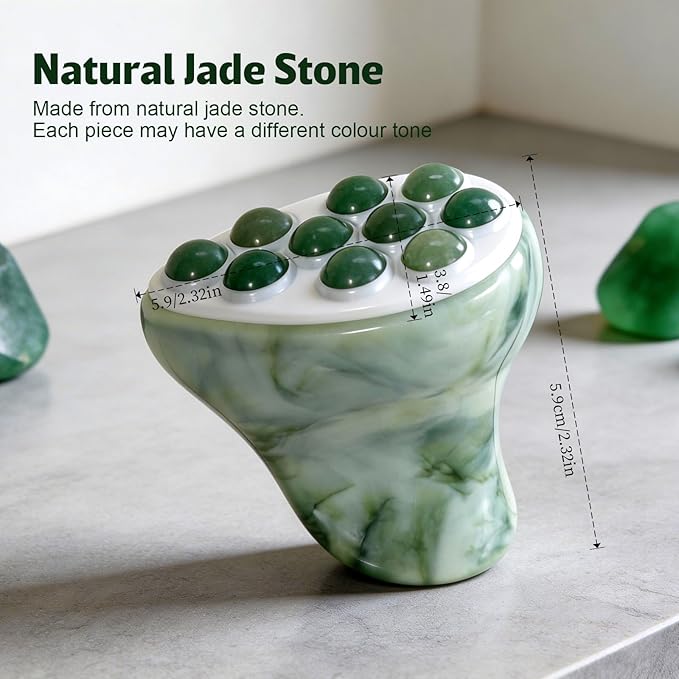 Jade Roller for Face, Gua Sha Facial Tool, Ice Eye Massager for Puffy Eyes & Dark Circles, Cold Skin Care Face Roller, Lymphatic Drainage Stone Massager, Neck Chin Jaw Line Lifting (Green)