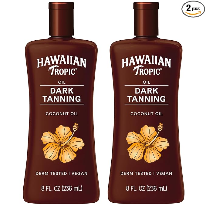 Hawaiian Tropic Dark Tanning Oil, 8 Fl Oz | Moisturizing Body Oil with Cocoa Butter, Tan Enhancer, 8 Fl Oz each Twin Pack
