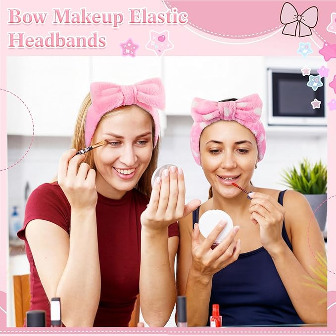 50 Pcs Pink Spa Headband Bulk Spa Sleepover Party Supplies for Washing Face with Removable Bow Makeup Elastic Bowknot Headband for Women Gifts Skincare Microfiber Hairband (Classic Style)