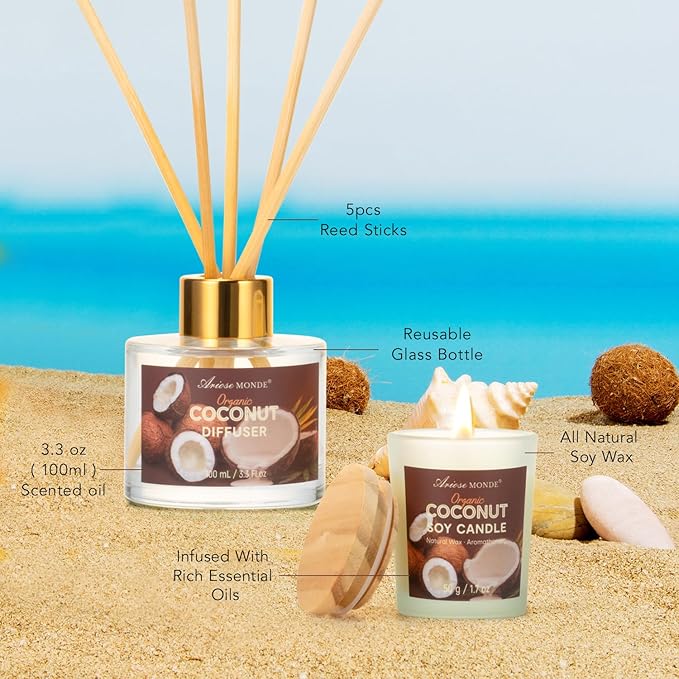 Spa Gift Basket for Women, Coconut Bath and Body Gift Basket with Shower Steamers, Scented Candle, Luxury Bath Gift Set for Mothers Day, Valentines Day, Birthday, Unisex Gift for Women, Men