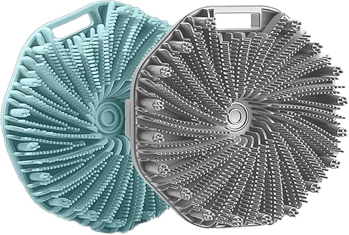 RamPula Silicone Body Scrubber, Silicone Loofah, Quick-Dry Exfoliating Body Brush for Wet or Dry Brushing, More Hygienic Than Traditional Loofah, Medium-Bristle Brush, Eucalyptus Green and Gray