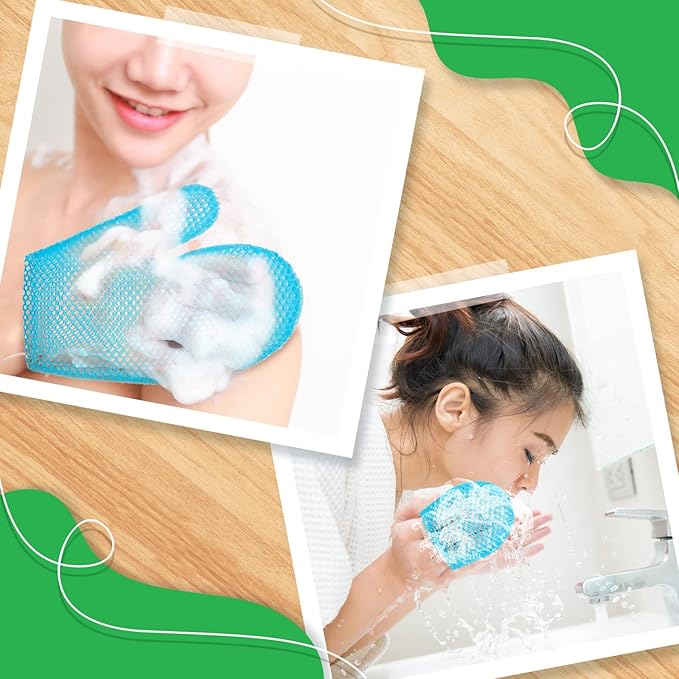 Karenhi 2 Pcs Honeycomb Exfoliating Glove Set Exfoliating Bath Mitt Honeycomb Face and Body Scrubber Shower Mitt for Cleaning Body Shower Face Skin Beauty Spa, Quick Drying(Blue)