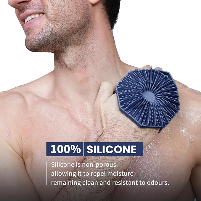 iTOKGOK® 2-in-1 Silver-Infused Silicone Body Scrubber, Double-Sided Design Body Brush Body Scrubber Exfoliating Body Brushes for Sensitive Skin for Showering, Silicone Loofah - Blue