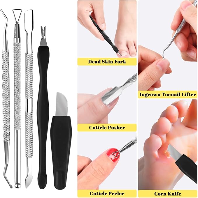 Professional Foot Care Kit, 30-Piece Pedicure Set with Foot File, Callus Shaver, Hard Skin Remover (Black)