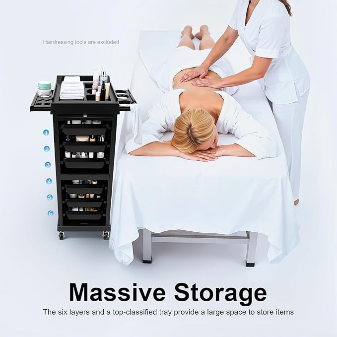 Beauty Rolling Trolley Cart Equipment Mobile Salon Spa Service Cart with 6 Drawers Lockable Hair Storage Cabinet Barber Organizer Station Hairstylist Trolley for Beauty Tattoo Hairdressing