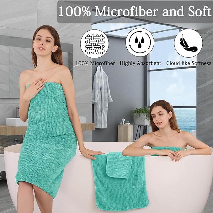 8 Piece Bath Towel Set-2 Oversized Bath Sheets(35"x70"),2 Hand Towels,4 Washcloths-Extra Large Microfiber Towel Sets,Less Lint Highly Absorbent & Quick Dry Bath Towels for Bathroom Gym Pool,Teal Blue