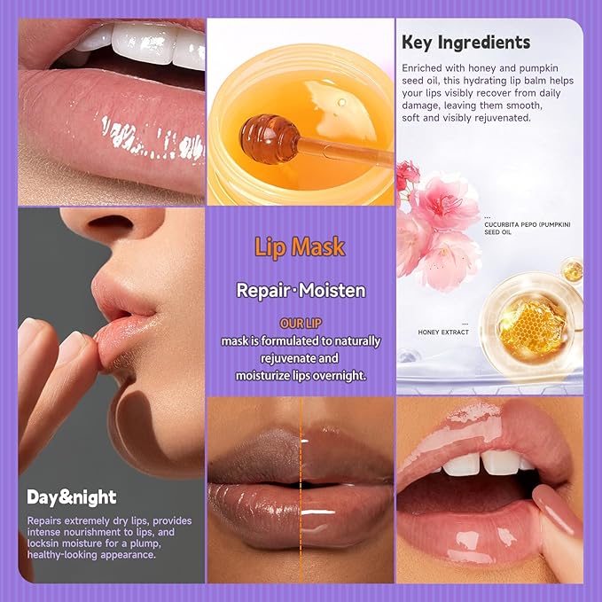 2 Bottles Sakura & Honey Lip Balm, Day & Night Repair Deep Moisture and Fade Lines, Rich in Vitamin E & Cherry Blossom Extract Beeswax Essence Natural Enhancer Care Sleeping Mask