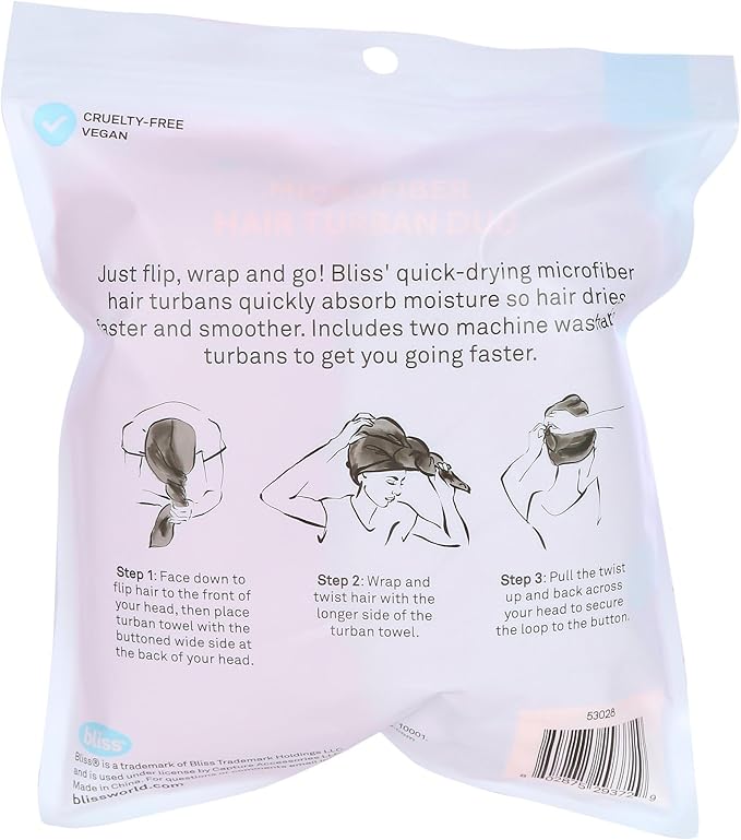 Bliss 2 Pk Microfiber Hair Turban Duo Multi