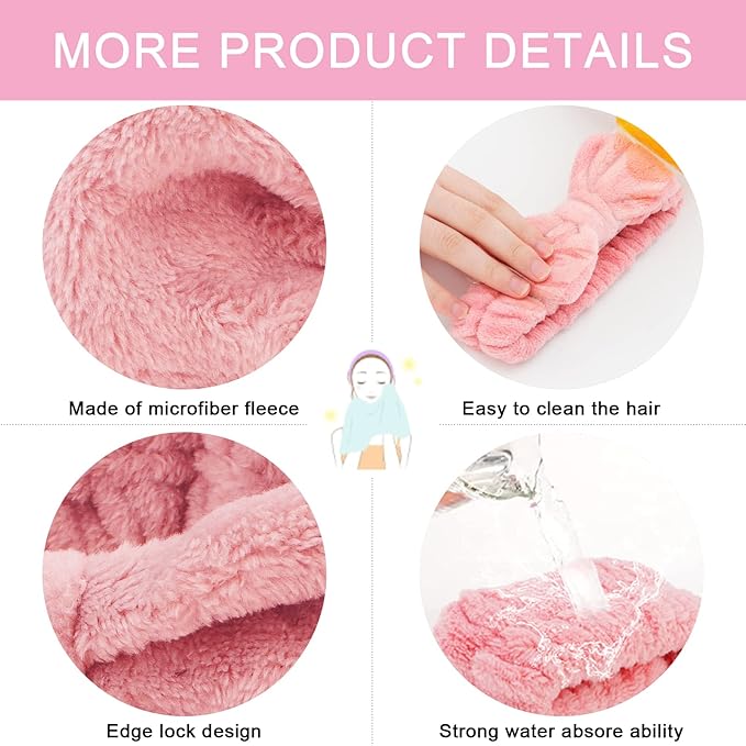 CIEHER 12 PCS Makeup Headband for Women Wrist Washband Scrunchies Cuffs for Washing Face, Soft Bow Hair Band Matching Wristbands, Spa Headband Coral Fleece Bow Headbands for Girls