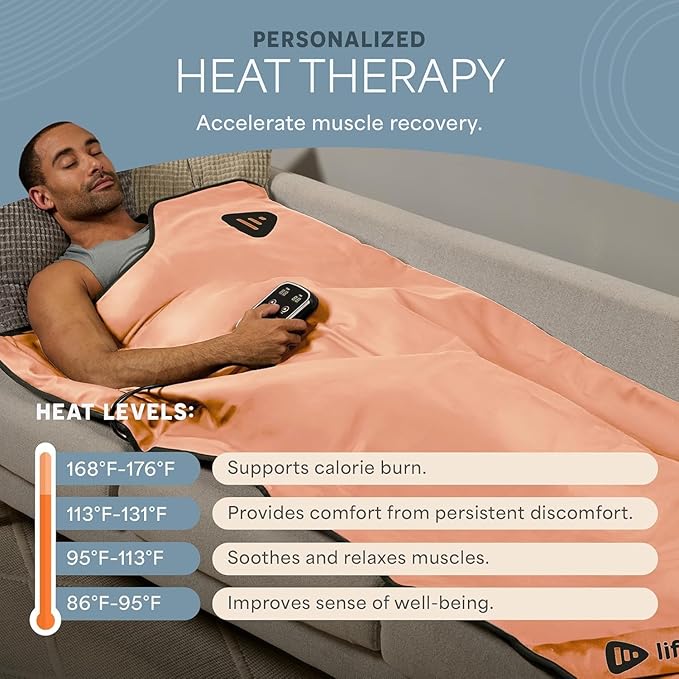 LifePro RejuvaWrap Infrared Sauna Blanket for Detox & Relaxation – Low EMF Carbon Fiber Heating, 9 Temp Levels, 5 Colors – Portable Sauna Blanket Infrared with Waterproof Interior & Carry Bag