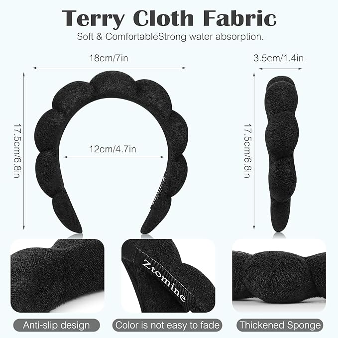 Ztomine Spa Headbands for Washing Face or Facial, Set of 2 Skincare, Terry Cloth Headband Combo Pack - Puffy Makeup Headbands for Face Washing, Mask, Skin Treatment