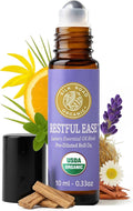 Silk Road Organic Restful Ease Essential Oil Sleep & Stress Blend Roll On - 100% Pure USDA Certified with Indian Sandalwood - Stress Ease Aromatherapy & Calming Relaxation - 10 ml Roller