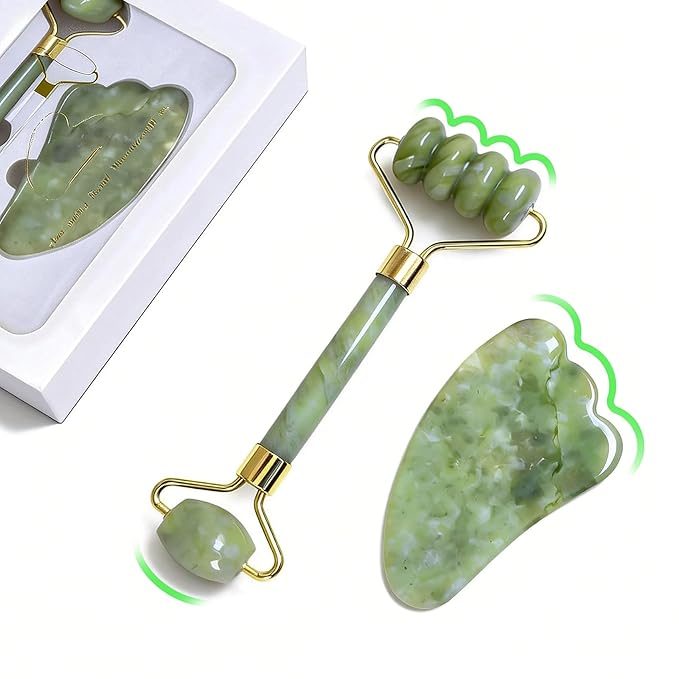 Gua Sha Facial Tools Face Roller and Gua Sha Set for Puffiness and Redness Reducing Skin Care Routine, Jade Roller Face Tools Self Care Gift for Men Women
