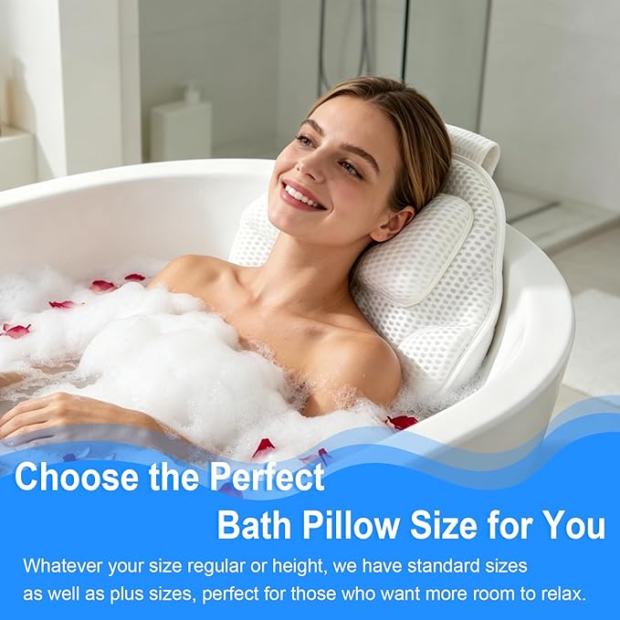 Extra Thick Petal-Shaped Bath Pillow for Head, Neck and Backrest, Extra Thick, Polyester, White, Anti-Slip Suction Cups, Washable, Luxury Spa Bathroom Accessories (Standard Store Size)