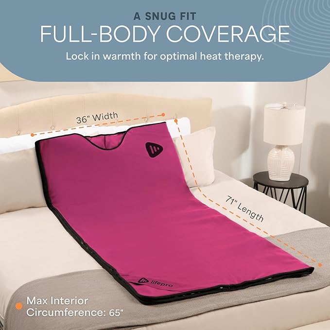 LifePro RejuvaWrap Infrared Sauna Blanket for Detox & Relaxation – Low EMF Carbon Fiber Heating, 9 Temp Levels, 5 Colors – Portable Sauna Blanket Infrared with Waterproof Interior & Carry Bag