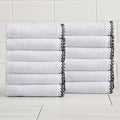 Great Bay Home Black/White Washcloth Set - Ultra-Soft Cotton, Boho-Chic Border Design - 12 Washcloths (13" x 13") - Absorbent, Quick-Dry, Lightweight Bathroom Towels