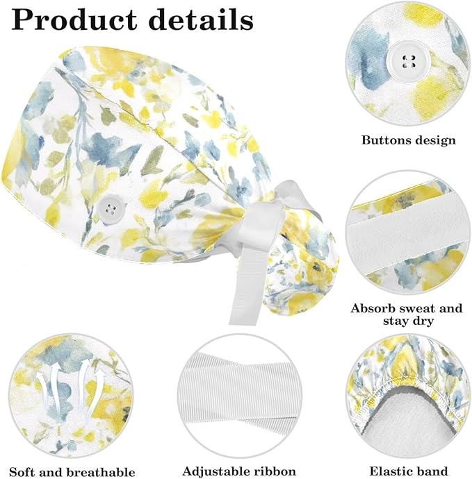Scrub Cap with Hair Scrunchy, Ponytail Holder Surgical Cap