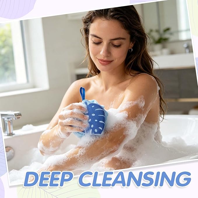 2Pcs Hawaiian Bath Sponge Loofah, Floral Leaf Shower Sponge Gentle Exfoliating Body Brush Tropical Print Bath Loofah,Loofah Sponge for Bathroom Beach Men Women and Children