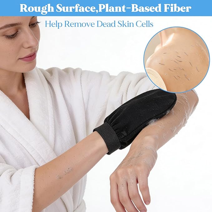 24 Pcs Black Exfoliating Gloves Bulk, Deep Exfoliating Glove for Body Scrub, 150D Viscose Fiber for Dead Skin Remover, Smooth Skin for Men and Women, 8.1 x 5.5 Inches