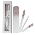 Bona Fide Beauty Handmade Czech Glass Manicure Pedicure Gift Set for Women, 4PC Gift Set in Rose Gold with Glass Foot File, Cuticle Pusher, Mini File and Regular Nail Filer