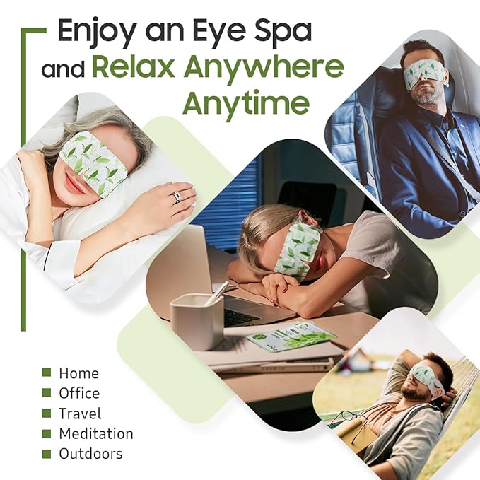 BeHoomi 30Packs Steam Eye Mask, Heated Eye Mask Warm Compress for Eyes, Self Heating Disposable Steam Mask for Home Sleep, Spa, Travel Essentials & Relaxation Gifts, Mothers Day Gifts (Green Tea)
