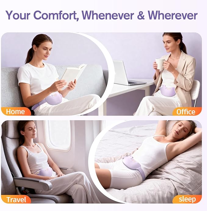 Comfytemp Portable Belly&Back Heating Pad for Period Cramps, FSA Eligible HSA Menstrual Cordless Abdominal Massager, Electric Wearable Belt with 3 Heat 3 Vibration 2 Intensity, Mothers Day Women Girl