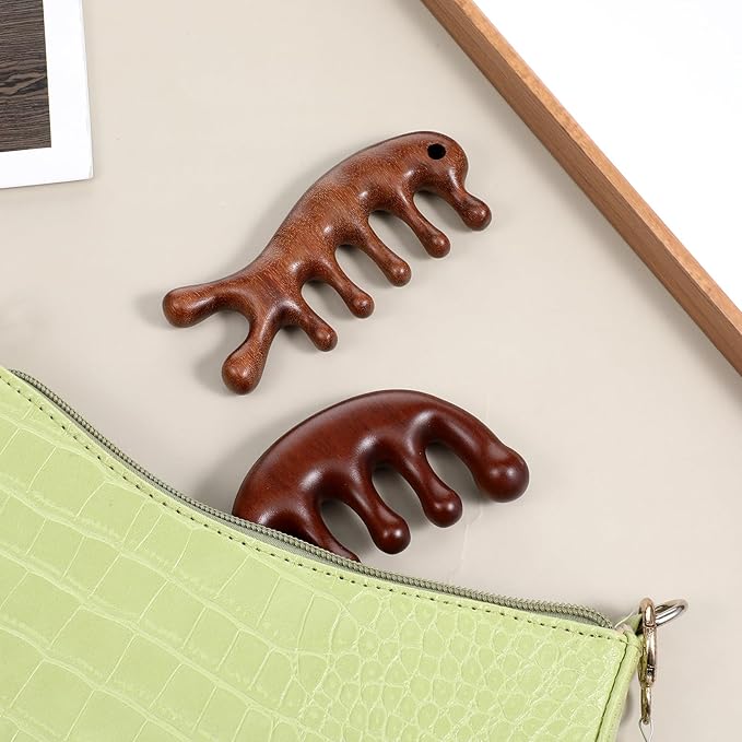 2 Pack Wooden Head Scalp Massager Comb, Scalp Massager Loc Comb Wooden Scalps Massagers Combs for Hair Growth Head Massages Tool for Scalps Meridians