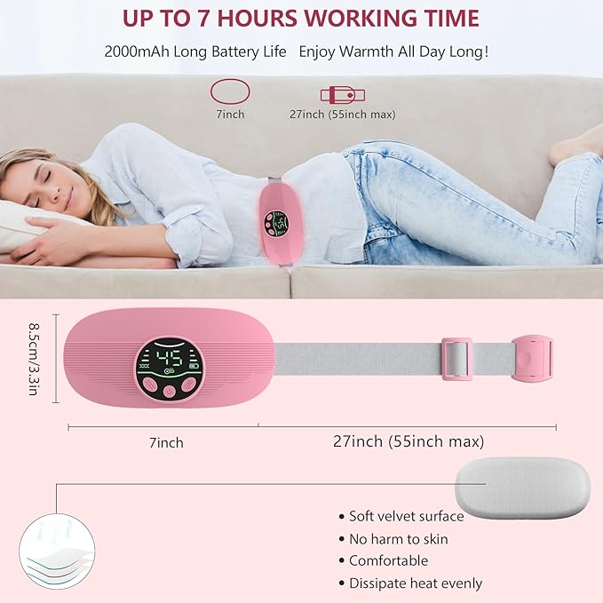 HOTBAG Heating Pad for Period Cramps Portable Cordless 3S Fast Period Heating Pad Cramp Relief with 3 Heat Levels and 3 Massage Modes Menstrual Electric Waist Wrap Belt for Pain Relief Gifts for Her