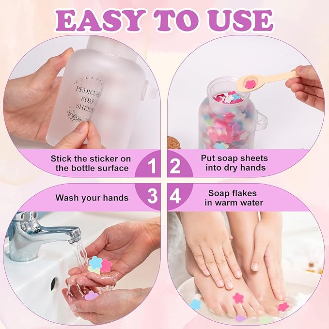 DOSTATNI Pedicure Soap Flowers Pedicure Foot Spa Tablets 10 Oz Plastic Bath Salts Jar Foot Soak Flower Paper Soap Sheet Softens Skin Botanicals Lavender Essential Oil Fast Dissolving Supplies